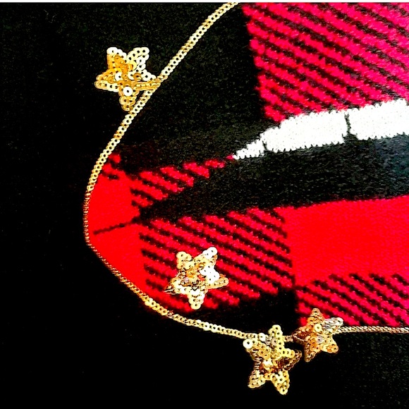 Torrid Buffalo Plaid Gold Stars Holiday Black Cotton Knit Plus 3X Sweater 22/24 - Picture 5 of 14